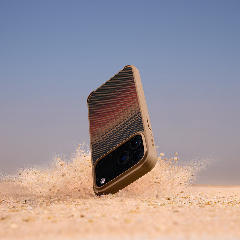 Pitaka Tactile Woven Sunset-Moonrise Aramid Pro Guard Serisi iPhone 17 Pro Max M-safe Şarj Özellikli Kılıf Pitaka Tactile Woven Sunset-Moonrise Aramid Pro Guard Serisi iPhone 17 Pro Max M-safe Şarj Özellikli Kılıf